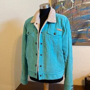 Powder River Outfitters Vintage Large Turquoise Coat Jean Jacket Corduroy